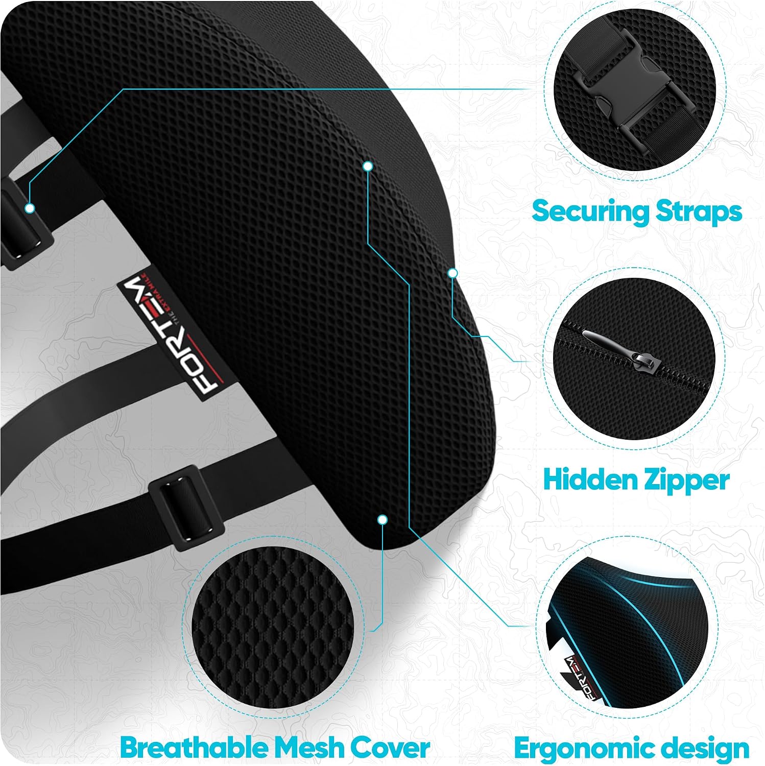 Detalle 2 de FORTEM Lumbar Support Cushion with Memory Foam & Adjustable Straps