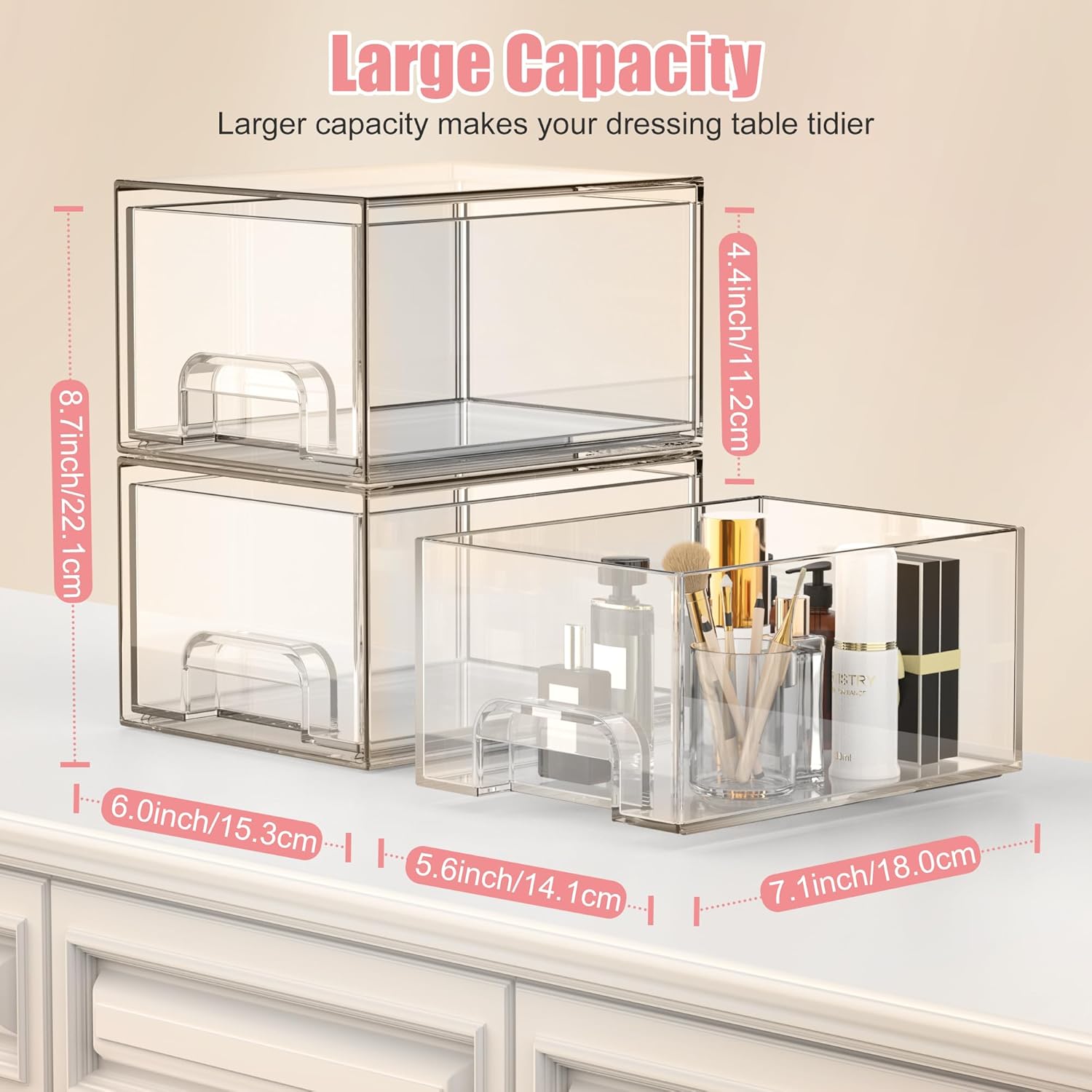 Thumbnail 1 de Lot de 4 organisateurs de tiroir en acrylique empilables pour salle de bain et cuisine