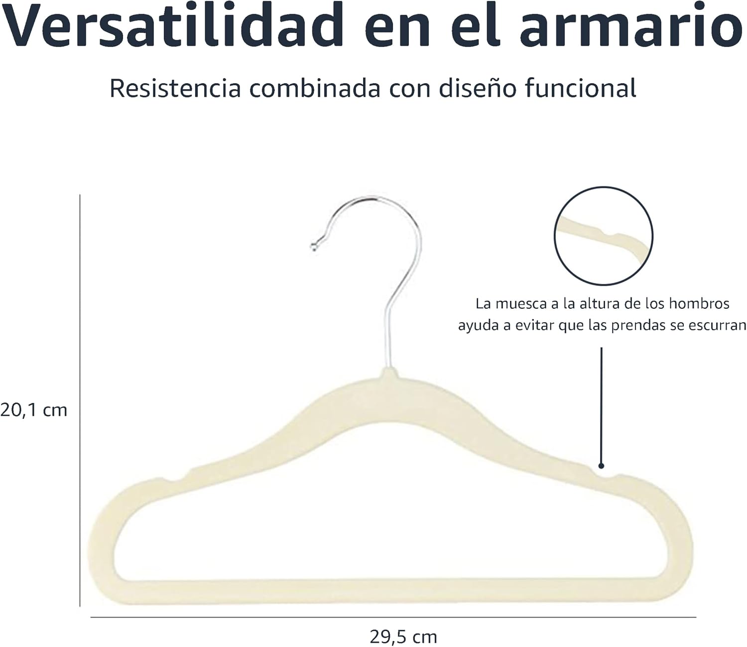Detalle 2 de Amazon Basics Perchas de Terciopelo Antideslizante para niños y bebés, 30 unidades, 29,46 cm, Beige
