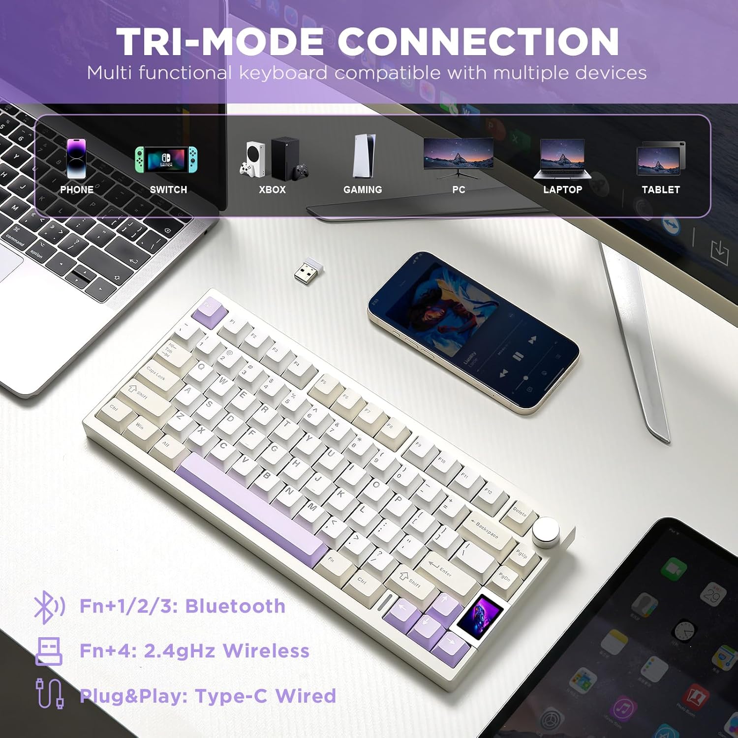 Thumbnail 3 de YUNZII AL80: Drahtlose 75% Mechanische Tastatur mit Aluminiumgehäuse, LCD-Display und QMK/VIA
