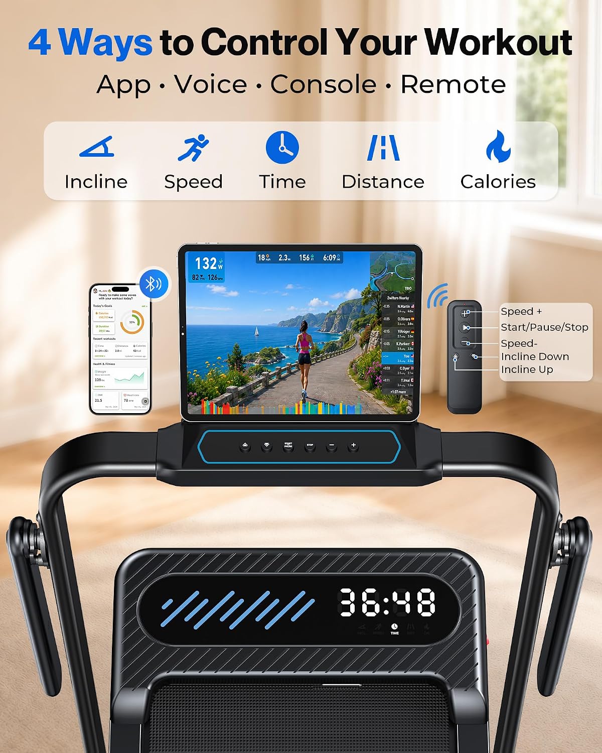 Detalle de WELLFIT TM037PRO Walking Pad with 12% Auto Incline, Handlebar and 3.5HP Motor
