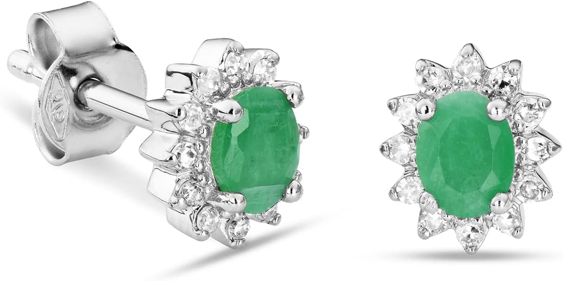 Thumbnail 6 de Miore Bijoux Femmes Boucles d'Oreilles Fleur — Émeraude verte/Saphir bleu/Rubis rouge avec Diamants 0,09 Ct en Or Blanc 9K