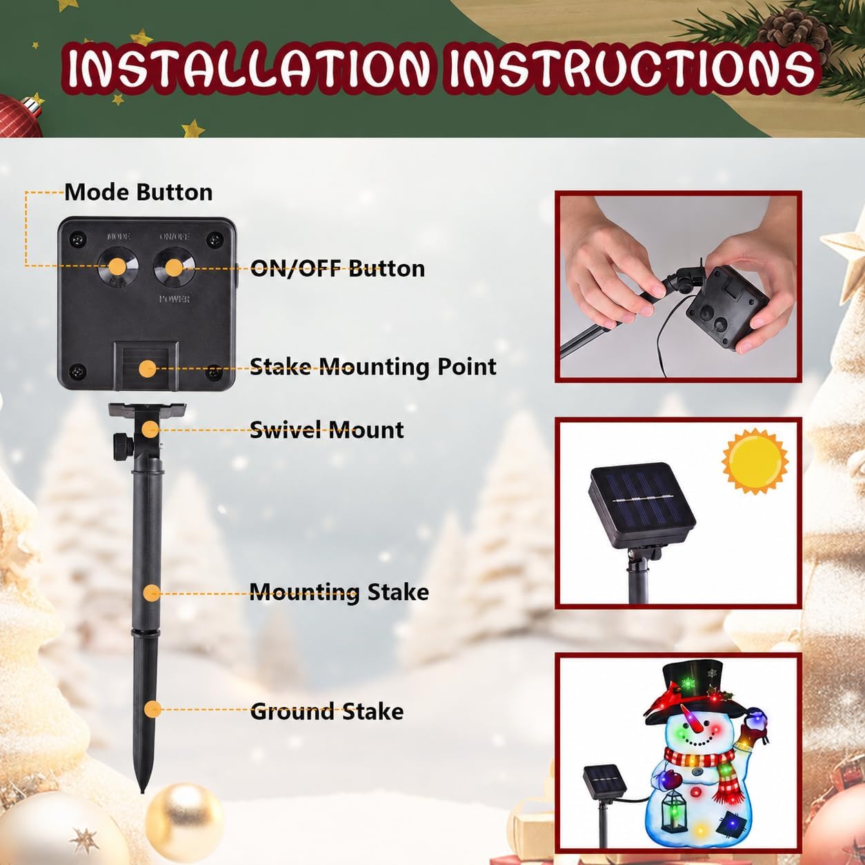 Detalle de amadecohome 01 Lighted Christmas Snowman Garden Flag, Solar LED, 8 Modes