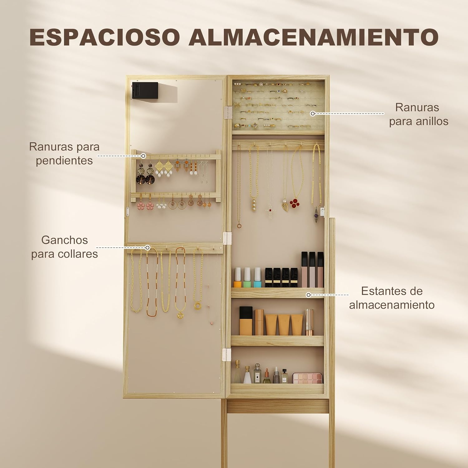 Detalle de HOMCOM Espejo Joyero con Luces LED 136 cm