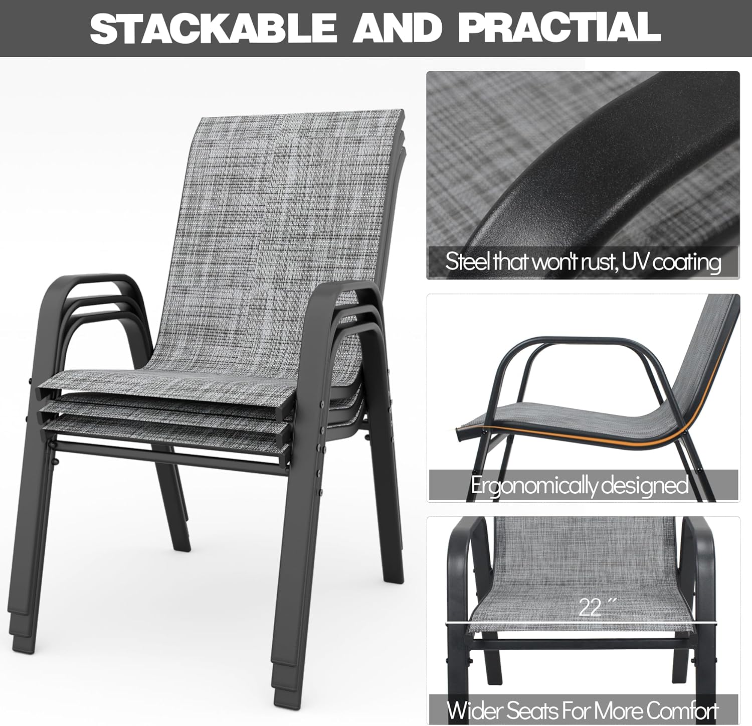 Detalle de Vimstora Stacking Chair Set of 4, Textilene Patio Dining Chairs