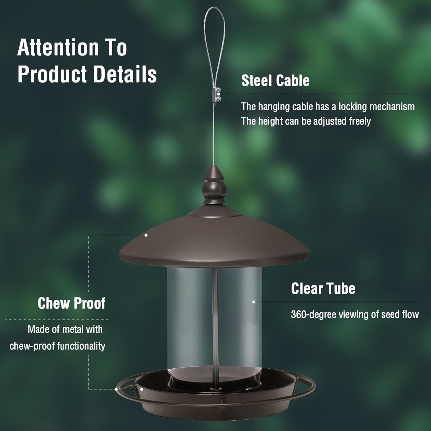 Thumbnail 1 de Youvip Metal Roof Bird Feeder (Chew-Proof) for Outdoor Hanging Wild Bird Seeds, Bronze