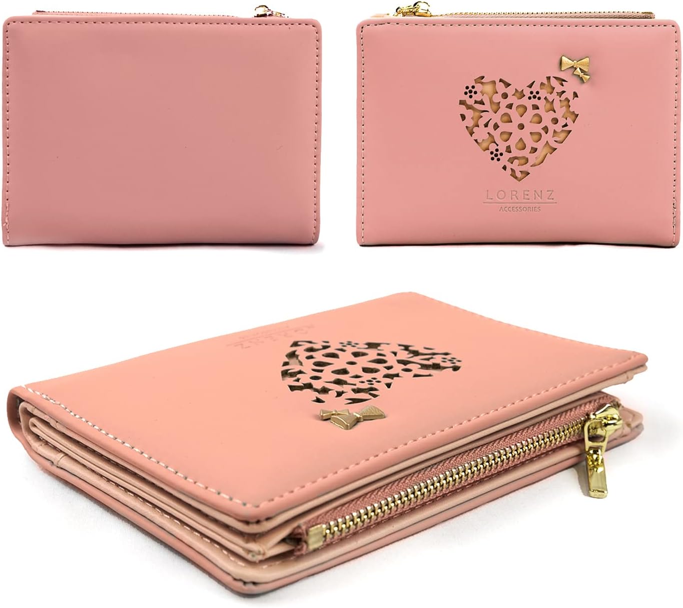 Thumbnail 1 de Woodland Leathers women’s RFID wallet with decorative heart pattern (dusky pink)