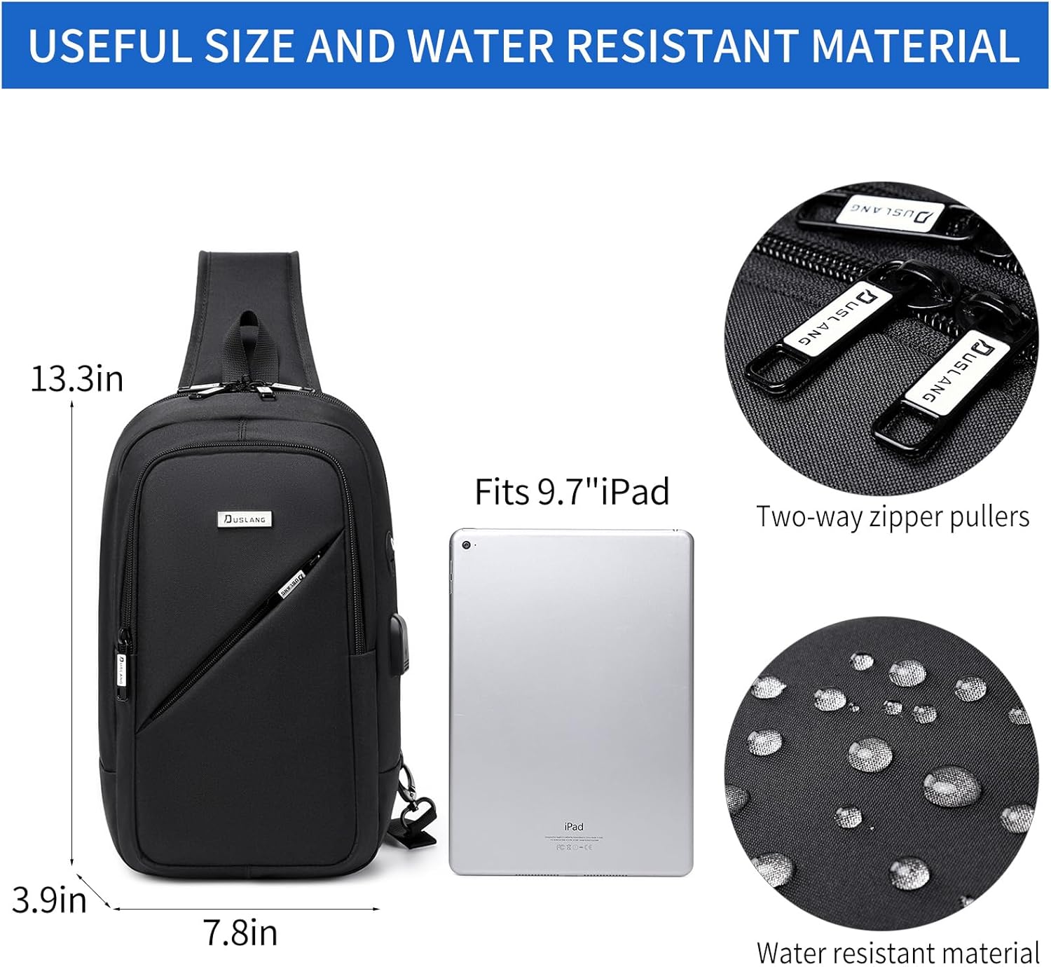 Detalle de DUSLANG Small Sling Bag: Lightweight Crossbody Backpack for Everyday Use