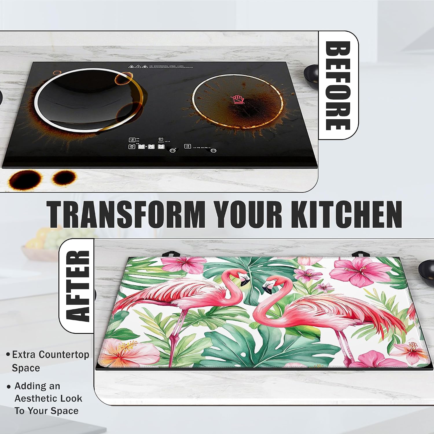 Detalle 2 de YIKTI 28 x 20 Inch Red Flamingo Stove Top Cover for Electric Stoves
