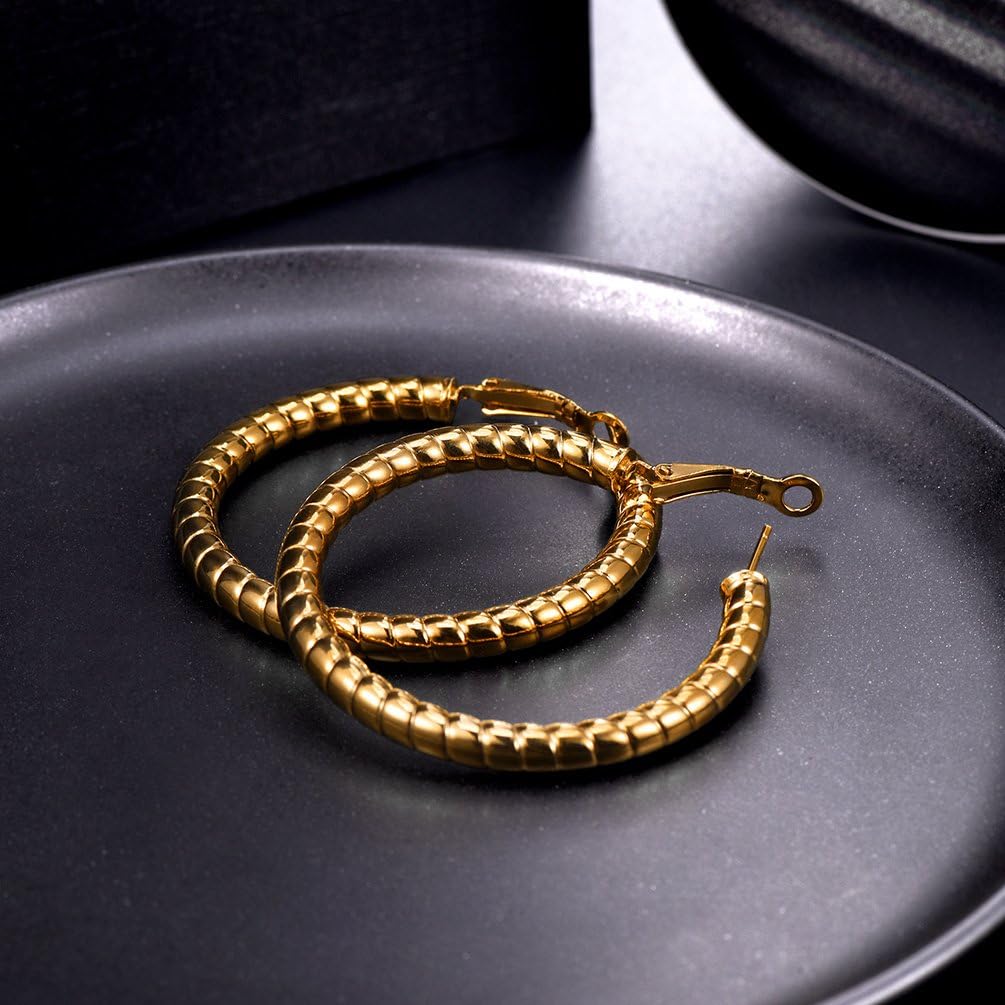 Thumbnail 3 de PROSTEEL Orecchini a cerchio da donna in acciaio 316L placcato oro 18K, ornati delicati (con confezione regalo)