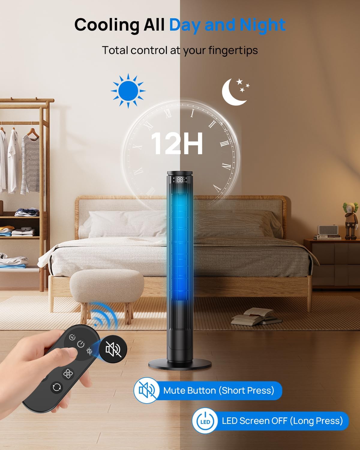 Thumbnail 3 de Tower Fan 92cm with LED Display, Silent Remote and Bladeless Design