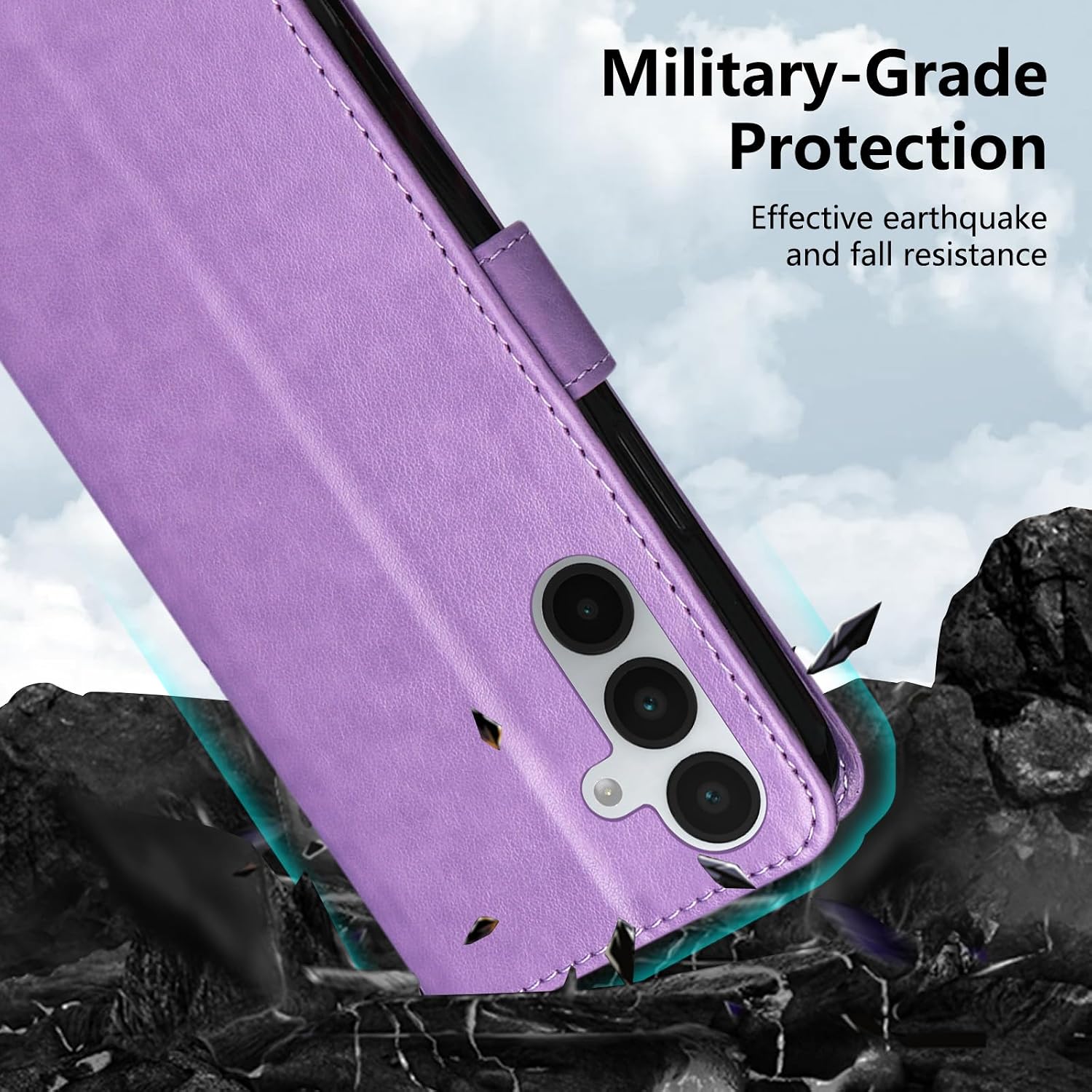 Detalle de Hancda Leather Wallet Case with Tempered Glass for Samsung Galaxy A57 5G – Purple