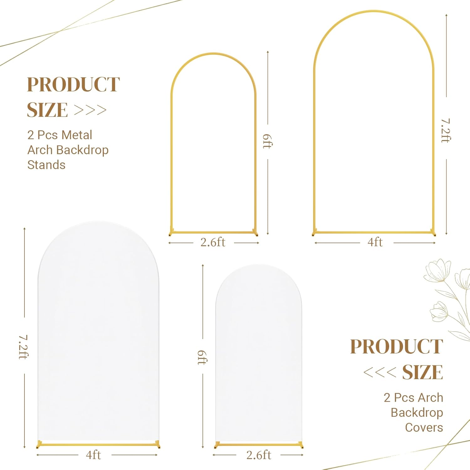 Thumbnail 1 de Toolterritary Metal Arch Backdrop Stand and Cover Set (2-Pack) for Wedding, Parties, Baby Shower, and More
