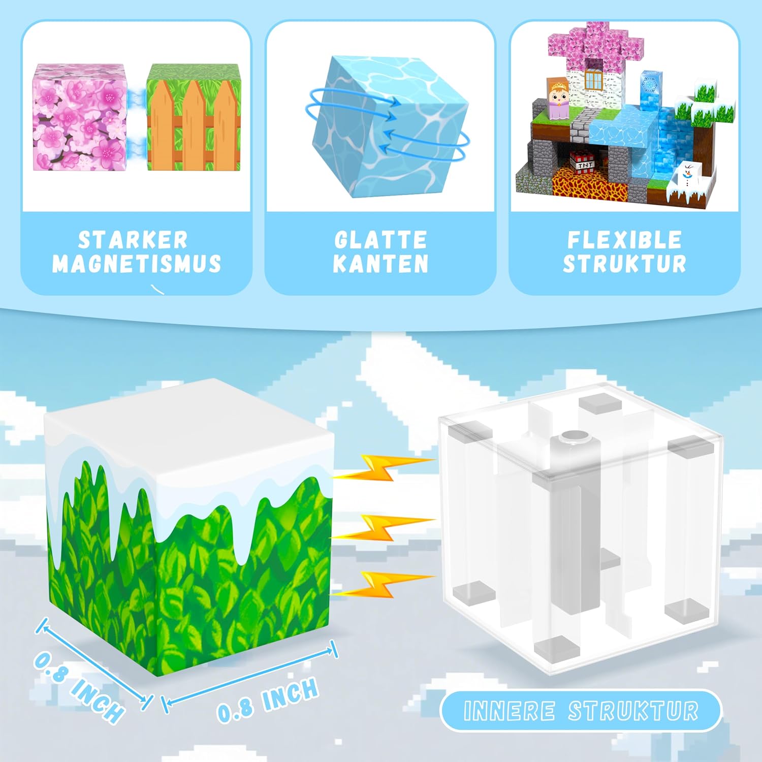 Detalle 2 de Trozvyn Magnetische Bausteine Lavawald Set – 150 Teile, STEM-Spielzeug für Kinder ab 3+, Wald-Lava-Gletscher-Tiere