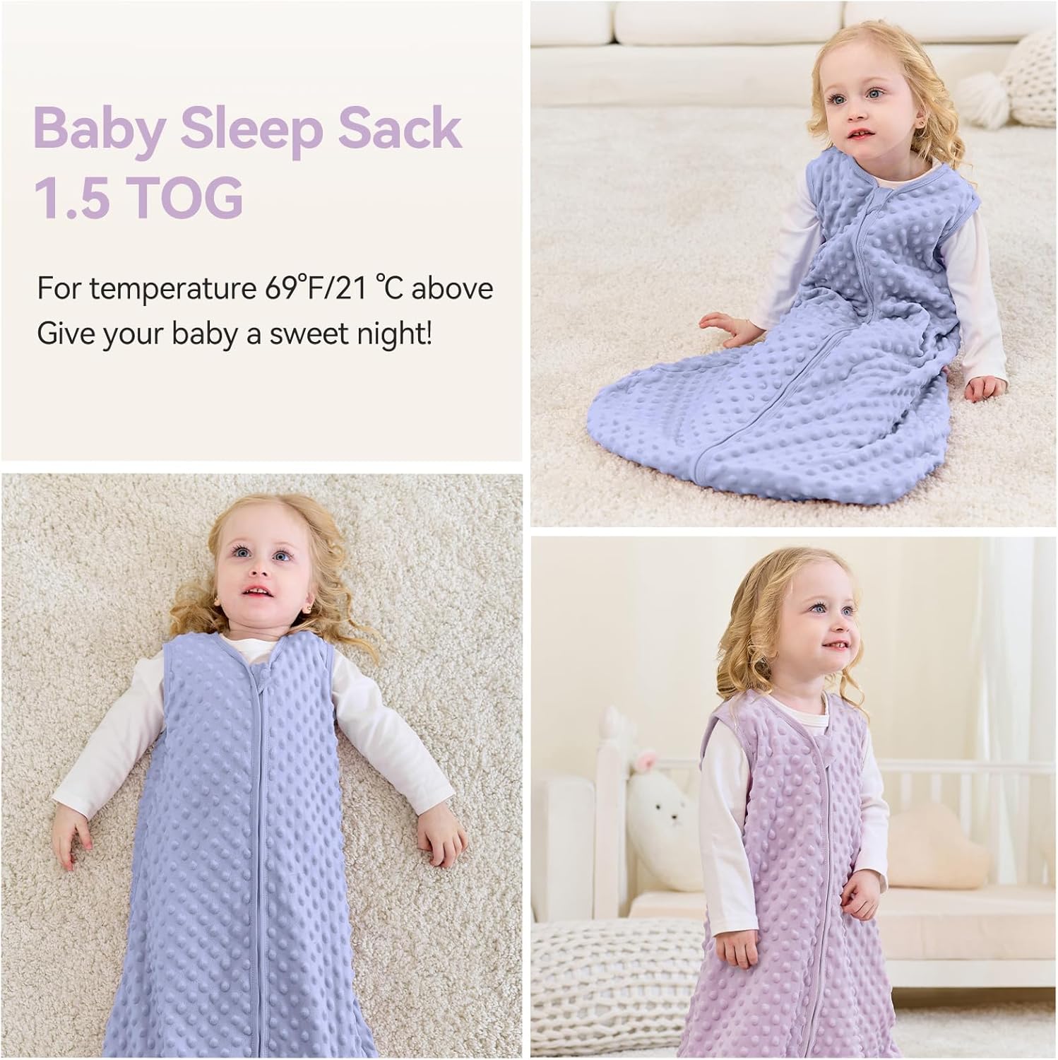 Thumbnail 6 de Unnivoll Baby Sleeping Bag 1.5 Tog with Plush Dots: 2 Pack for 0–6 Months