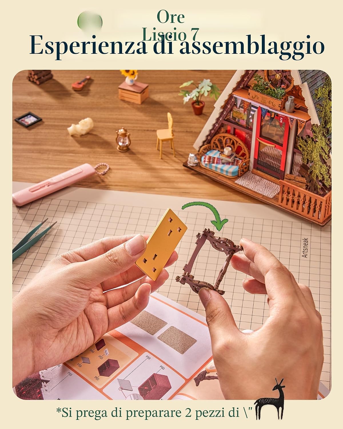 Thumbnail 6 de Rolife Casa delle Bambole Cabina A-Frame in Legno (Modello Miniatura) con Finiture Naturali e Illuminazione LED
