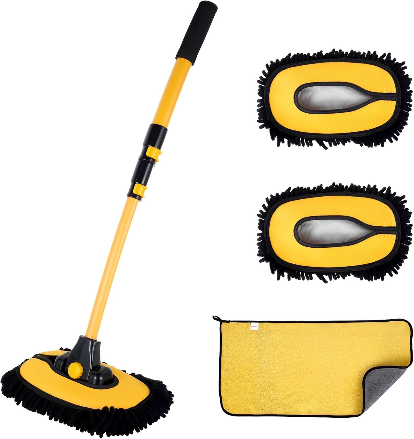 Imagen de 15° Curved Car Cleaning Brush with Telescopic Handle – 1 Mop + 2 Cloths Microfibre Kit en OfertitasTOP