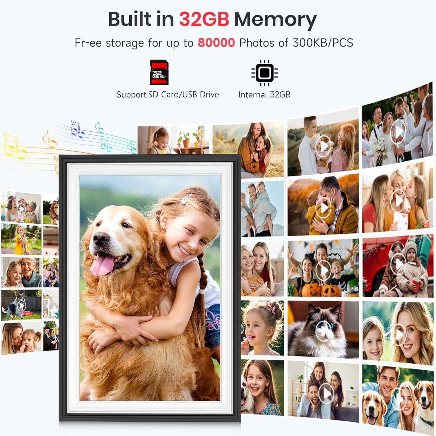 Thumbnail 3 de BIGASUO Frameo WiFi Digital Photo Frame 10.1 Inch (Black/White) with Touch Screen, 32GB & Auto Rotate
