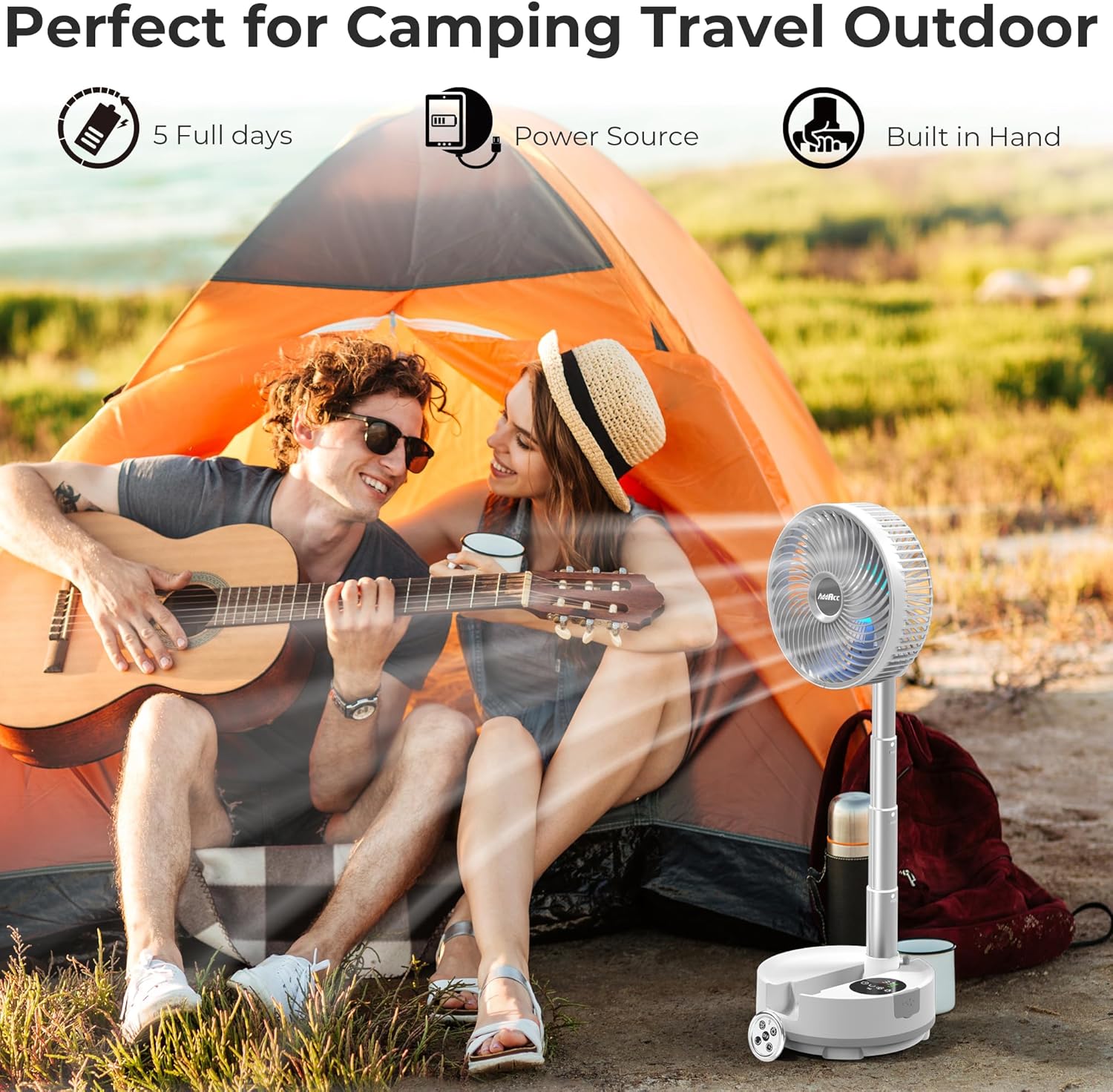 Thumbnail 2 de Portable Travel Fan with 112H Run, 9 Speeds & Remote—Foldable Oscillating USB-C Rechargeable Fan for Travel