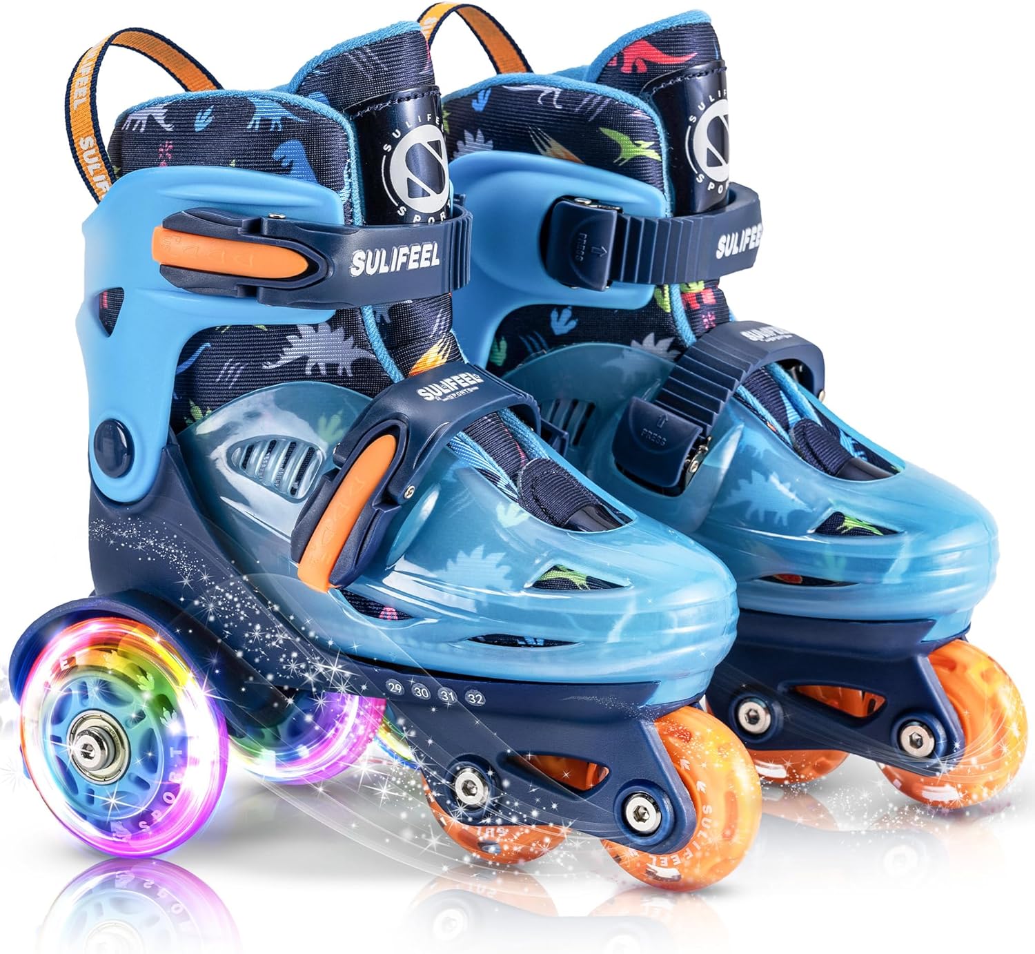 Detalle de SULIFEEL Adjustable Roller Skates for Kids – Three-Point Balance, Light-Up Wheels, Adjustable Fit
