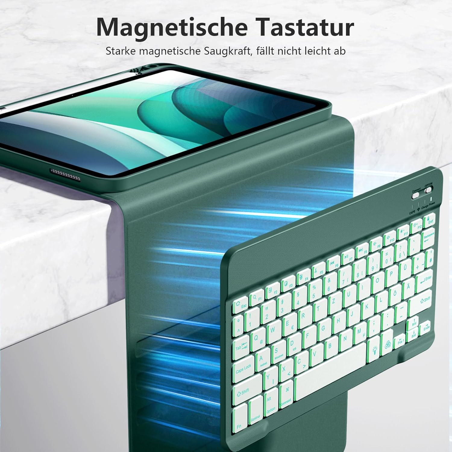 Thumbnail 3 de drivego Hülle mit Tastatur für iPad 11. & 10. Generation (A16/A10) – 7-farbige Beleuchtung, magnetisches Tastatur-Design, Stifthalter