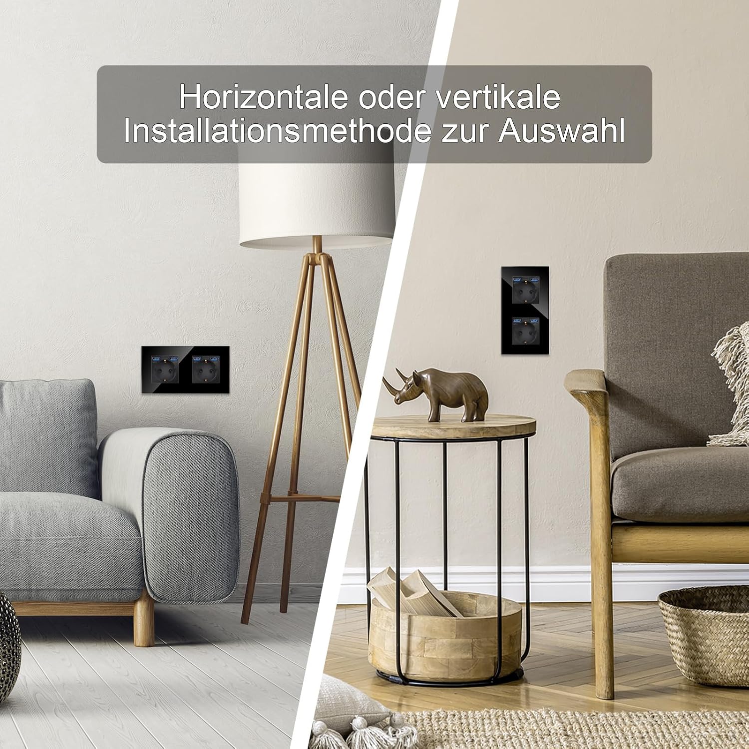 Detalle 2 de Glas Doppelsteckdose mit USB bis 2,1 A