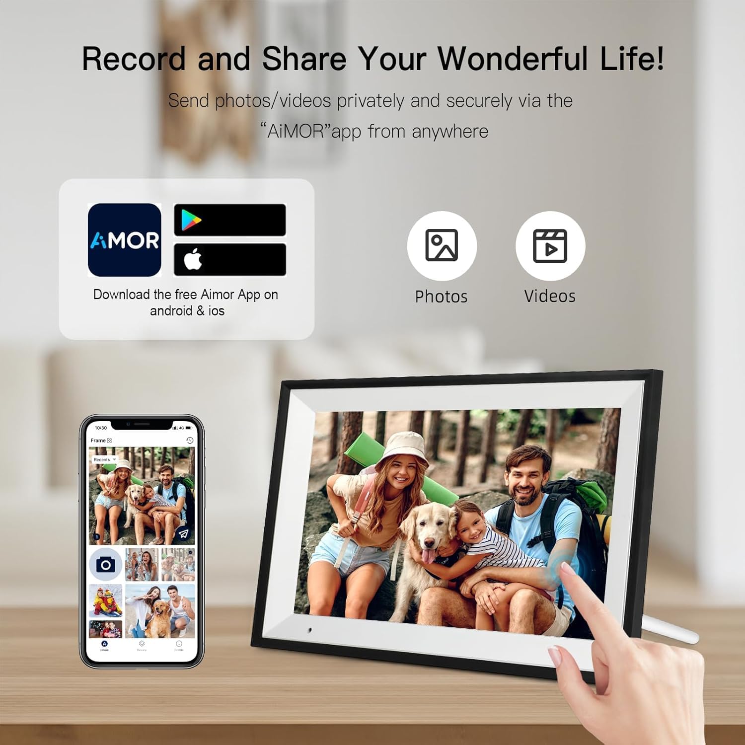 Thumbnail 4 de Humblestead 10.1 Inch WiFi Digital Picture Frame (32GB) with Touchscreen, Aimor App Sharing – White