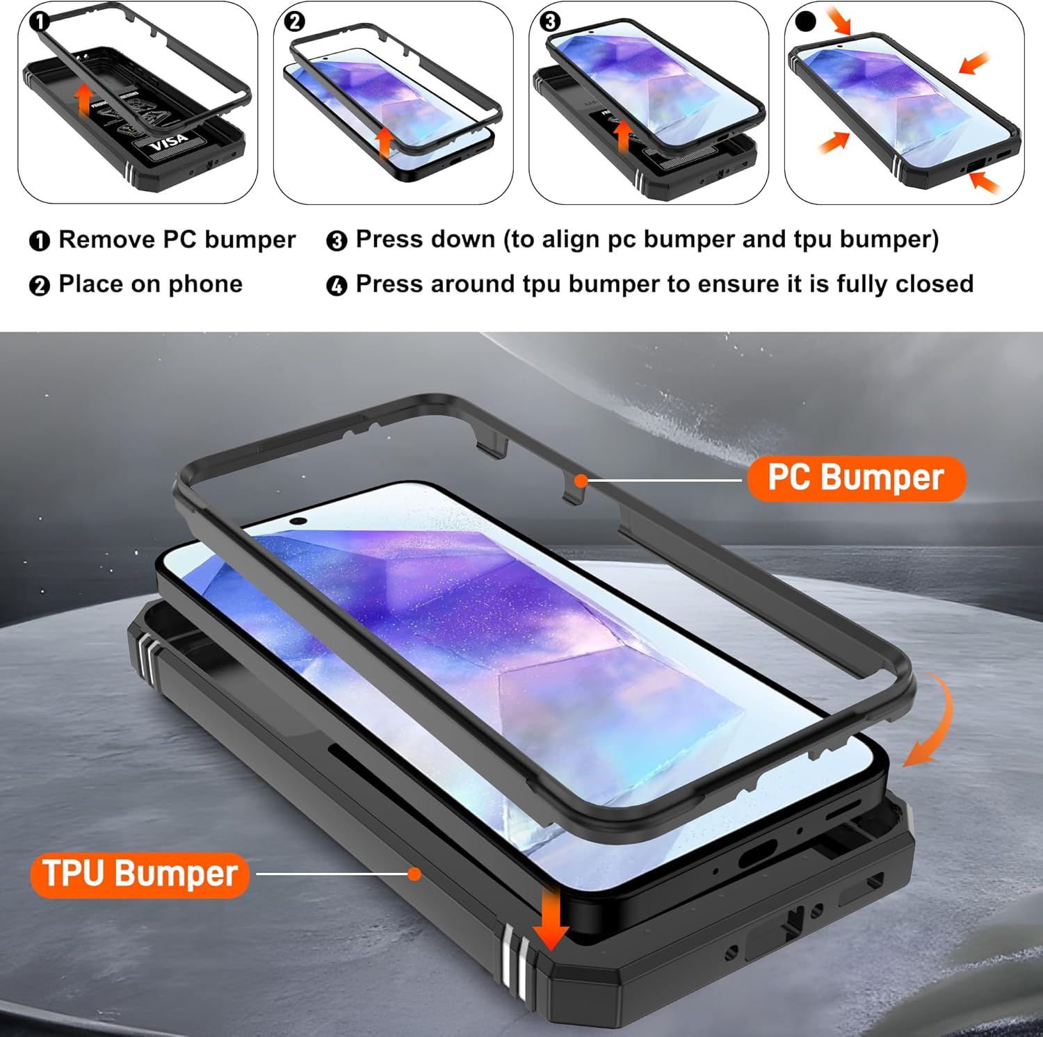 Thumbnail 1 de Pilaru 3 in 1 Case with Front Frame for Samsung A56 5G – 360° Kickstand, Screen Protectors & Camera Cover