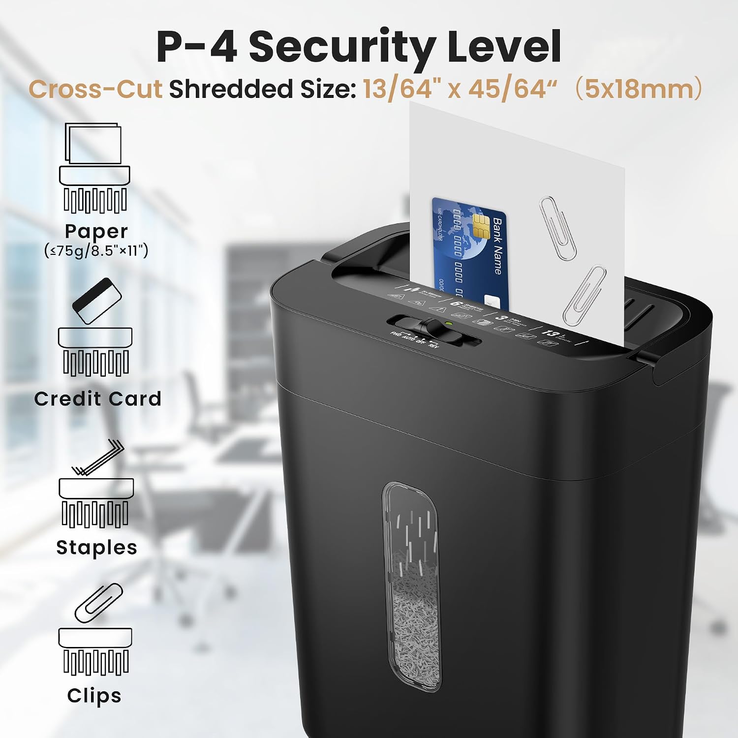 Detalle 2 de Novodesk NOVO-AZ1692VC Cross-Cut Paper Shredder, P-4, 6-Sheet, 3.43-Gallon Bin