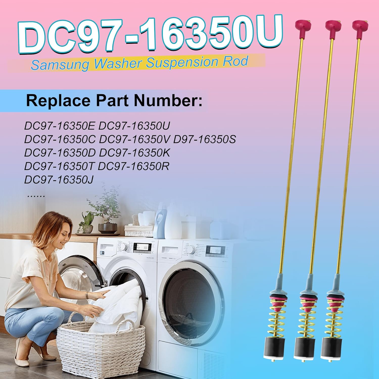 Thumbnail 1 de Vypart DC97-16350U/DC97-16350T Washer Suspension Rods, 4-Piece Stainless Steel