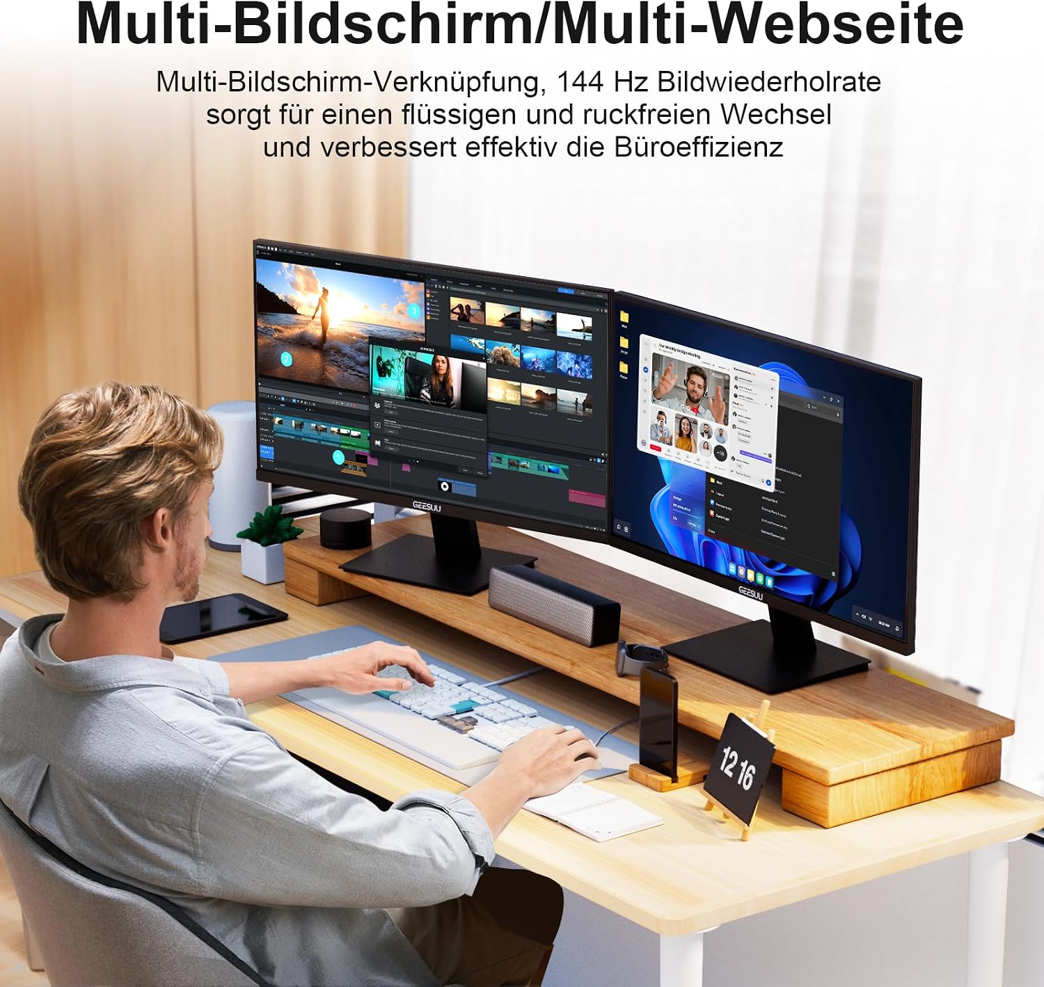 Thumbnail 1 de GEESUU 24 Zoll Monitor – 144 Hz, FHD, Eye-Care, HDMI 2.0 & DP 1.2