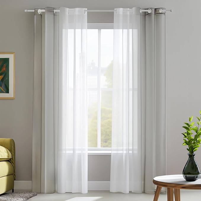 Deconovo Cortinas Blancas Translucidas 140x245cm para Dormitorio🪟