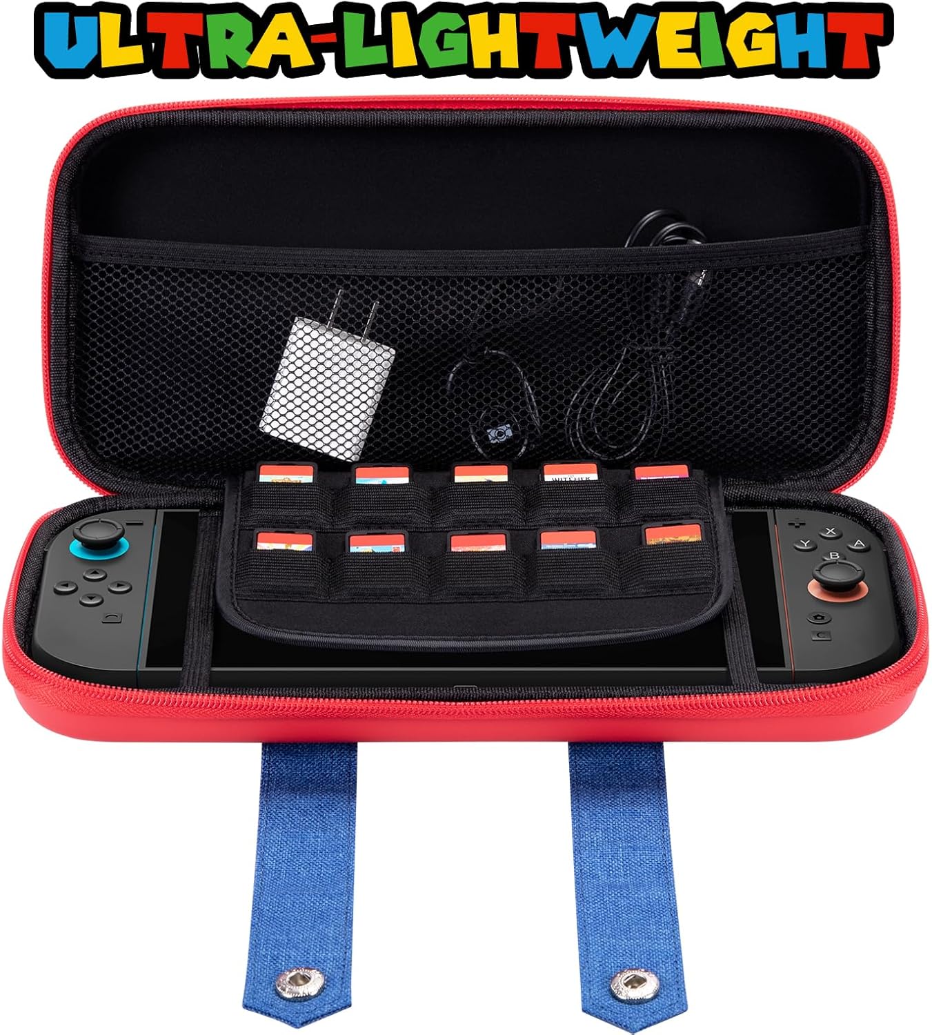 Detalle 2 de FunCase Switch 2 Case for Switch 2 2025 – Cute, Portable Carry Case with 10 Game Cartridges (Red/Blue)