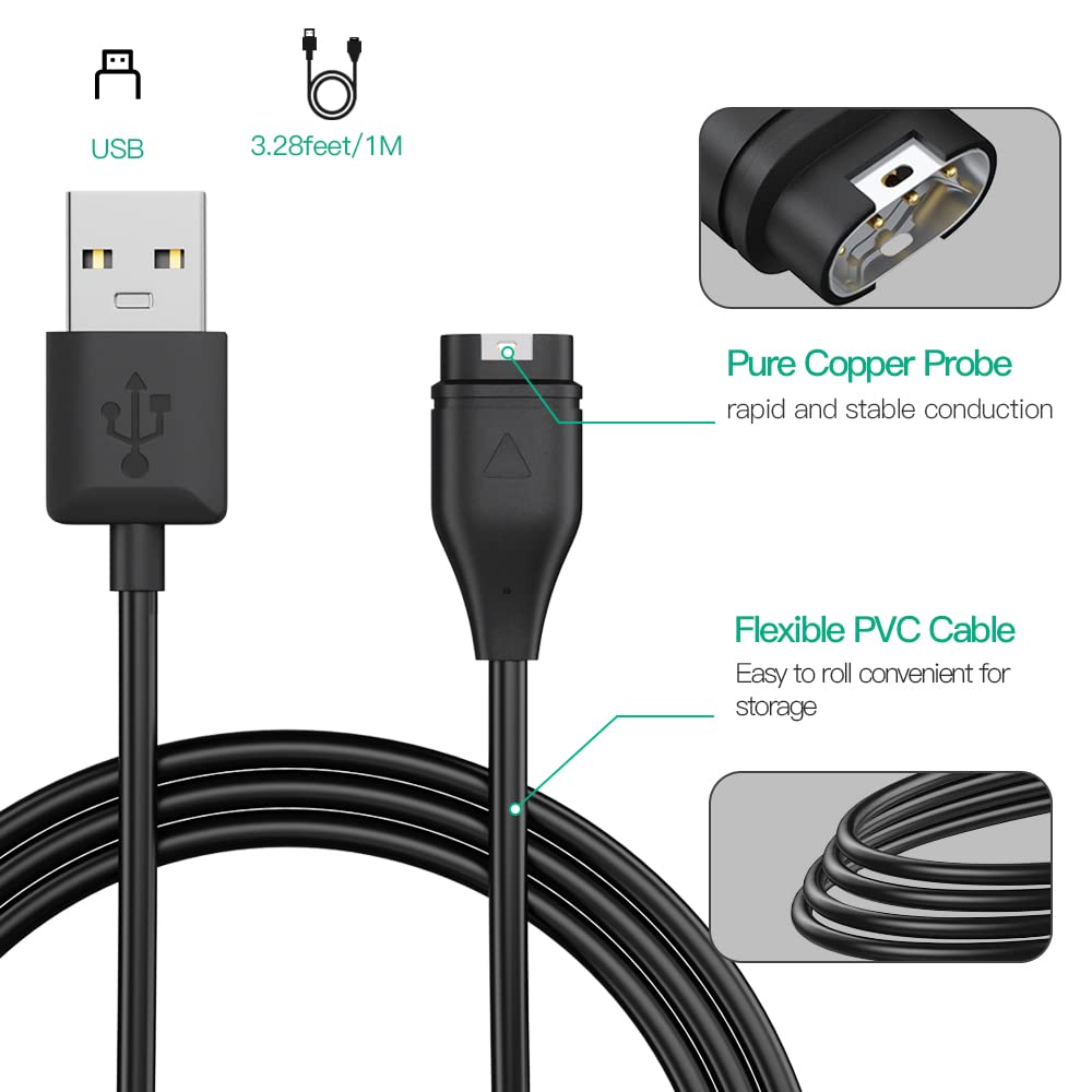Detalle 1 de AWINNER Garmin_Charger_Cable_2_Pack USB-A Garmin Watch Charging Cables, 2-Pack