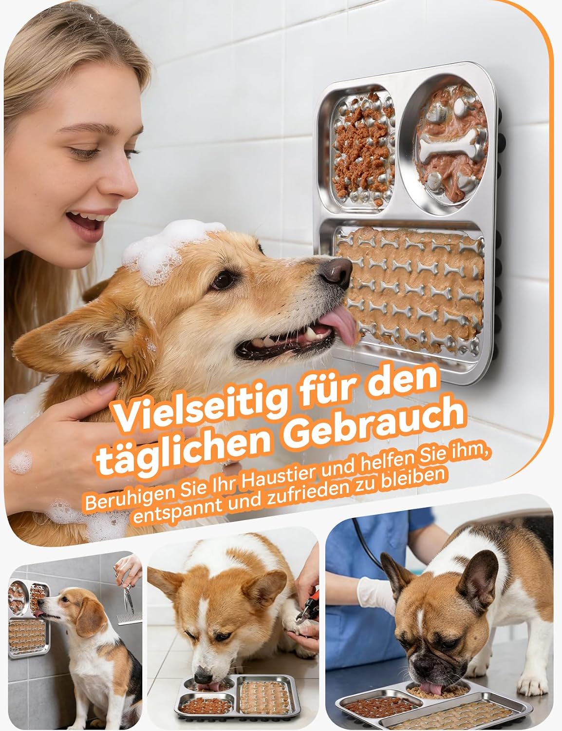 Thumbnail 6 de FEELNEEDY Edelstahl Schleckmatte Hund mit Schaber – rutschfeste Anti-Schling-Mahlzeit mit Zahnpflege und Saugnäpfen