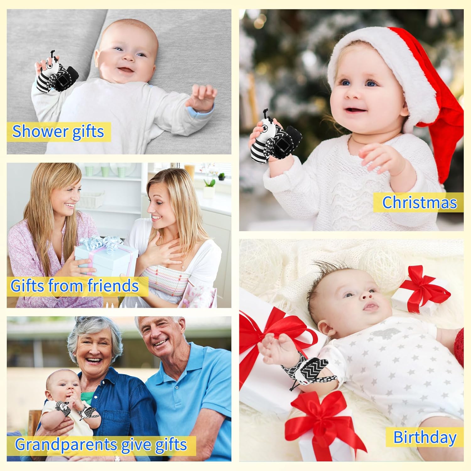 Thumbnail 5 de Baby Toys 0-6 Months Foot Finders & Wrist Rattles (Black and White Sensory Toys) – 4pc Set