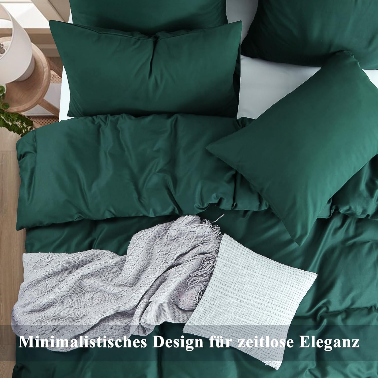 Thumbnail 3 de Aisbo Bettwäsche 155x220 Baumwolle Dunkelgrün – Set mit Reißverschluss, OEKO-TEX