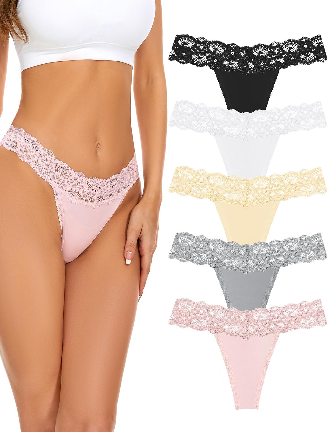 Detalle de VOENXE String Tanga 5er-Pack für Damen