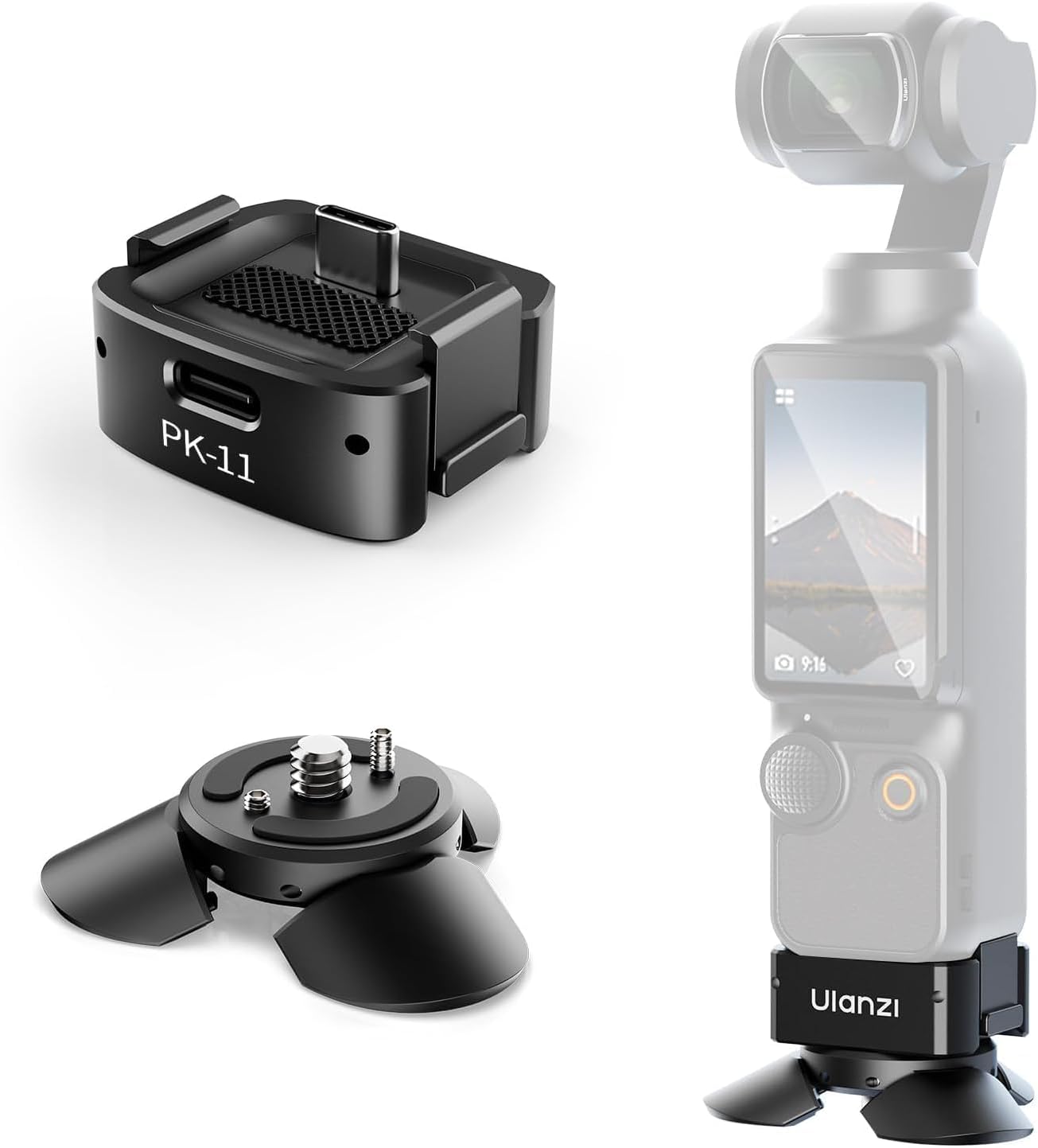 Detalle de Kit mini trépied ULANZI Pocket 3 (PK-08 & PK-11) avec charge Type-C et vis 1/4