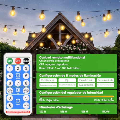 Thumbnail 2 de FGRYB Solares Guirnalda Luces Exterior Jardin 15M con Control Remoto, 20 Bombillas G40 IP65