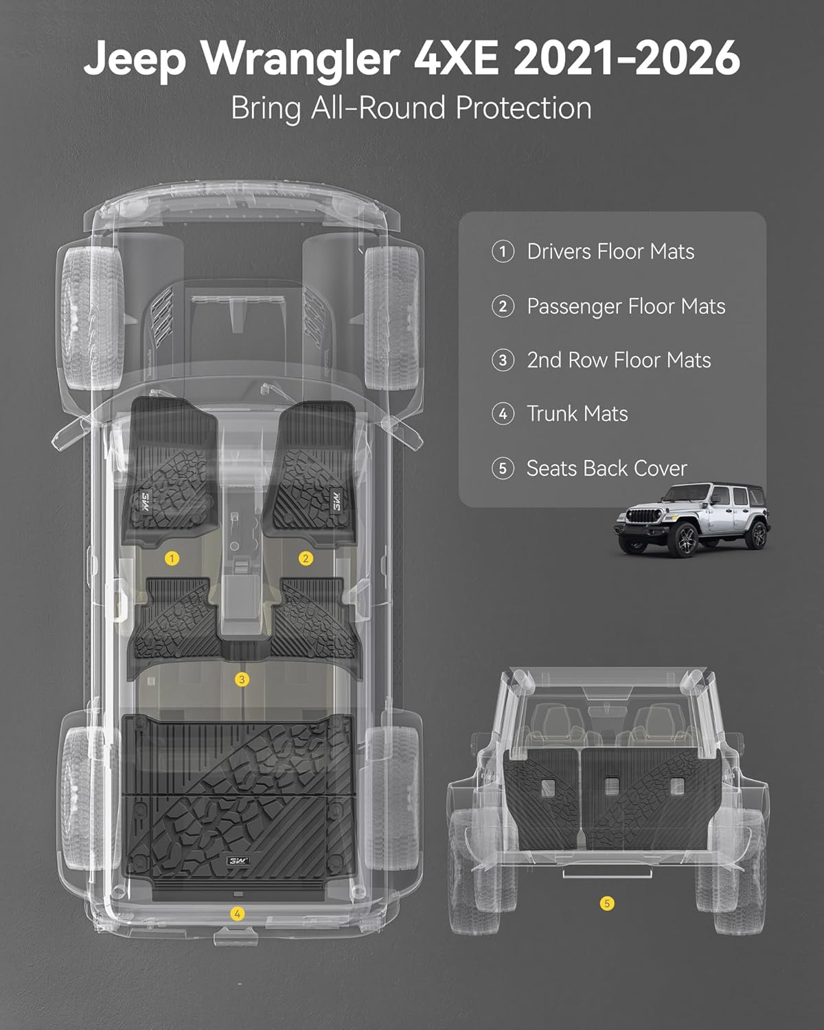 Thumbnail 2 de 3W Floor Mats for Jeep Wrangler 4XE 2021-2026