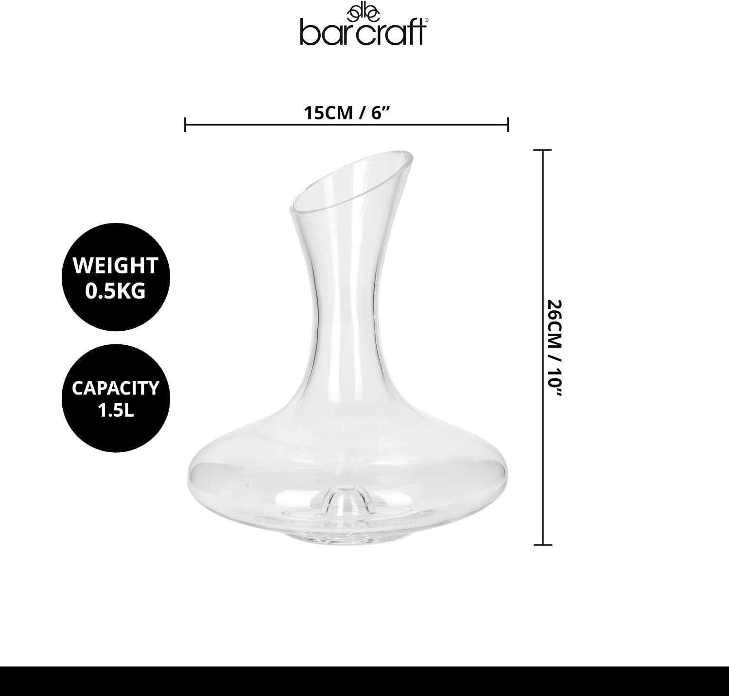 Detalle de BarCraft Wine Decanter, 1.5 Litre Wide-Base Glass Carafe