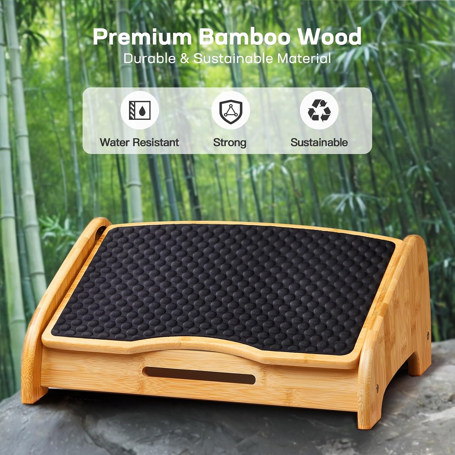 Thumbnail 1 de HUANUO Bamboo Under Desk Footrest – Ergonomic, Adjustable, and Feet-Soothing Support