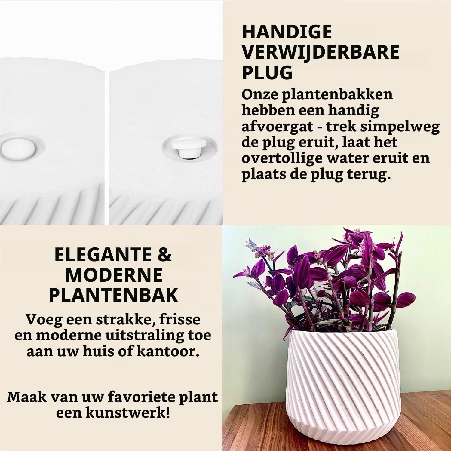 Thumbnail 2 de Fox & Fern PP-MUTI-L-SA plantpotten set van 2, polystone, mat wit