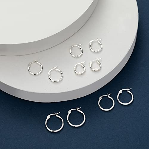 Detalle 2 de PABBEU 5 Pairs Sterling Silver Hoop Earrings – Small Sleeper Hoops (8–16mm)