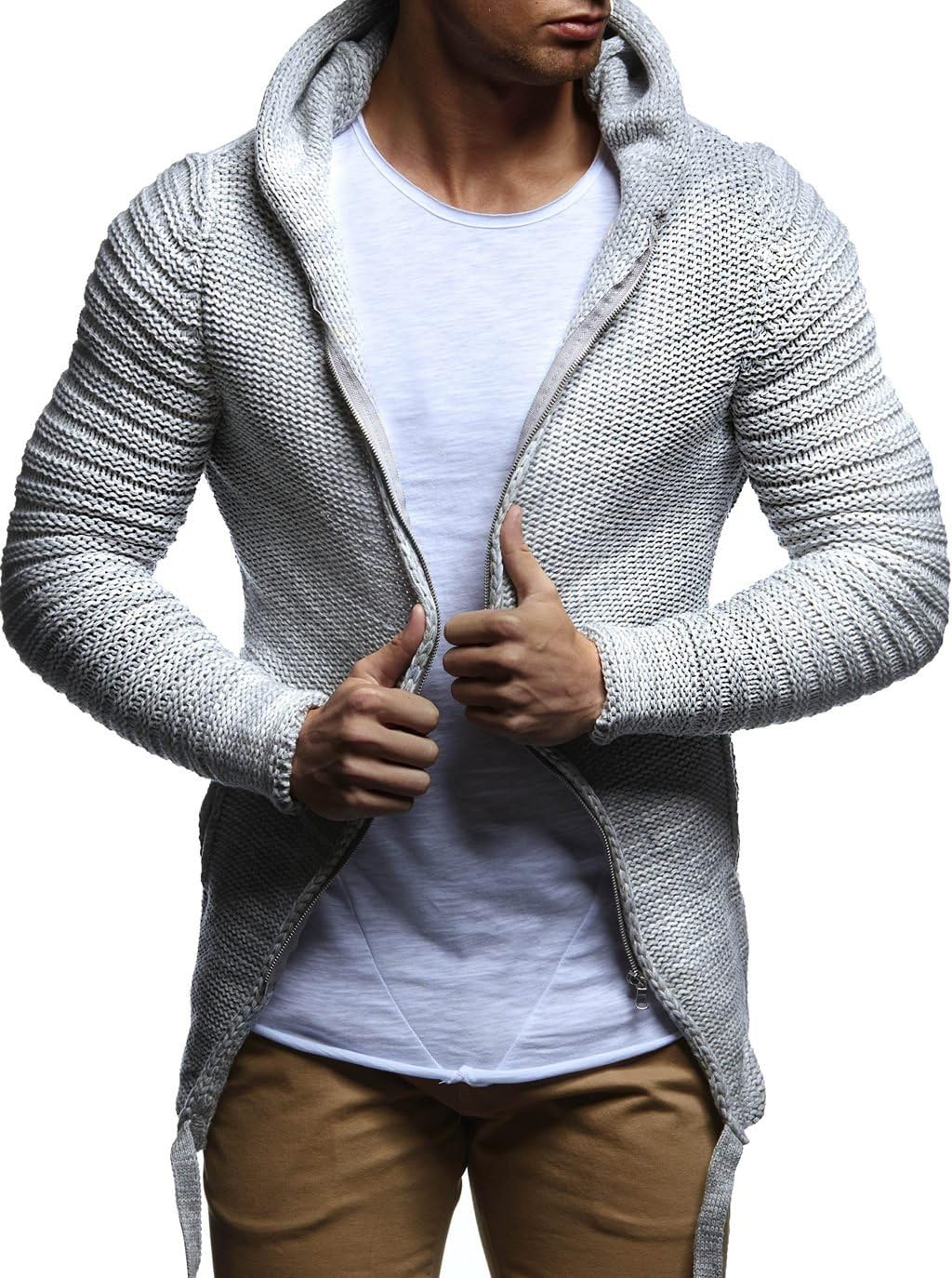 Detalle 1 de Leif Nelson LN20741 – Hoodie cardigan zippé en tricot à capuche pour homme