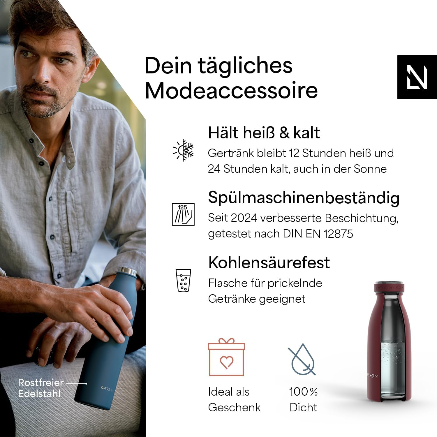 Detalle 2 de LARS NYSØM Ren Edelstahl Trinkflasche 350 ml