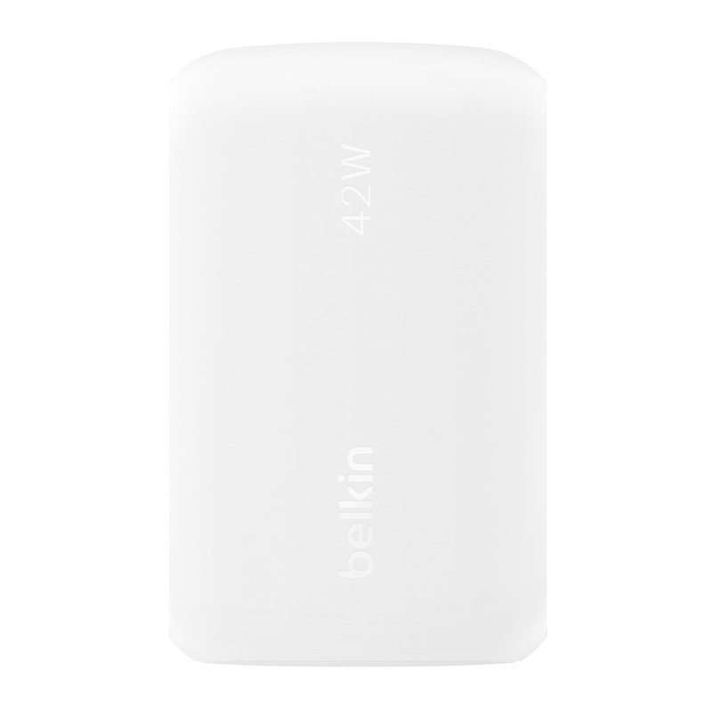 Detalle 2 de Belkin BoostCharge Cargador de Pared Doble 42 W (1x USB-C PD 3.0 30 W + 1x USB-A 12 W) – Blanco