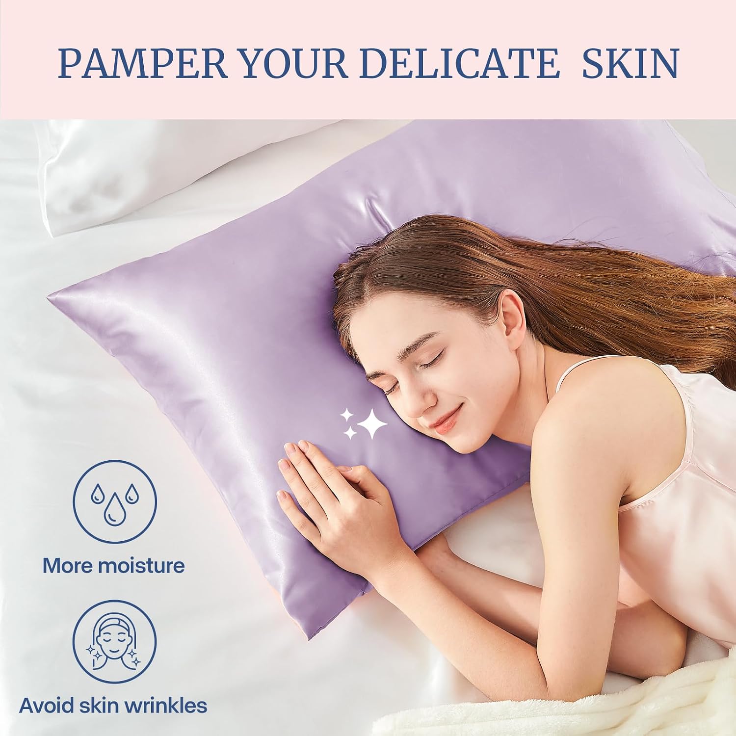 Detalle de BEDELITE BEUSA11M029 Satin Pillowcases, Standard 20x26 Inch, Lavender, Set of 2