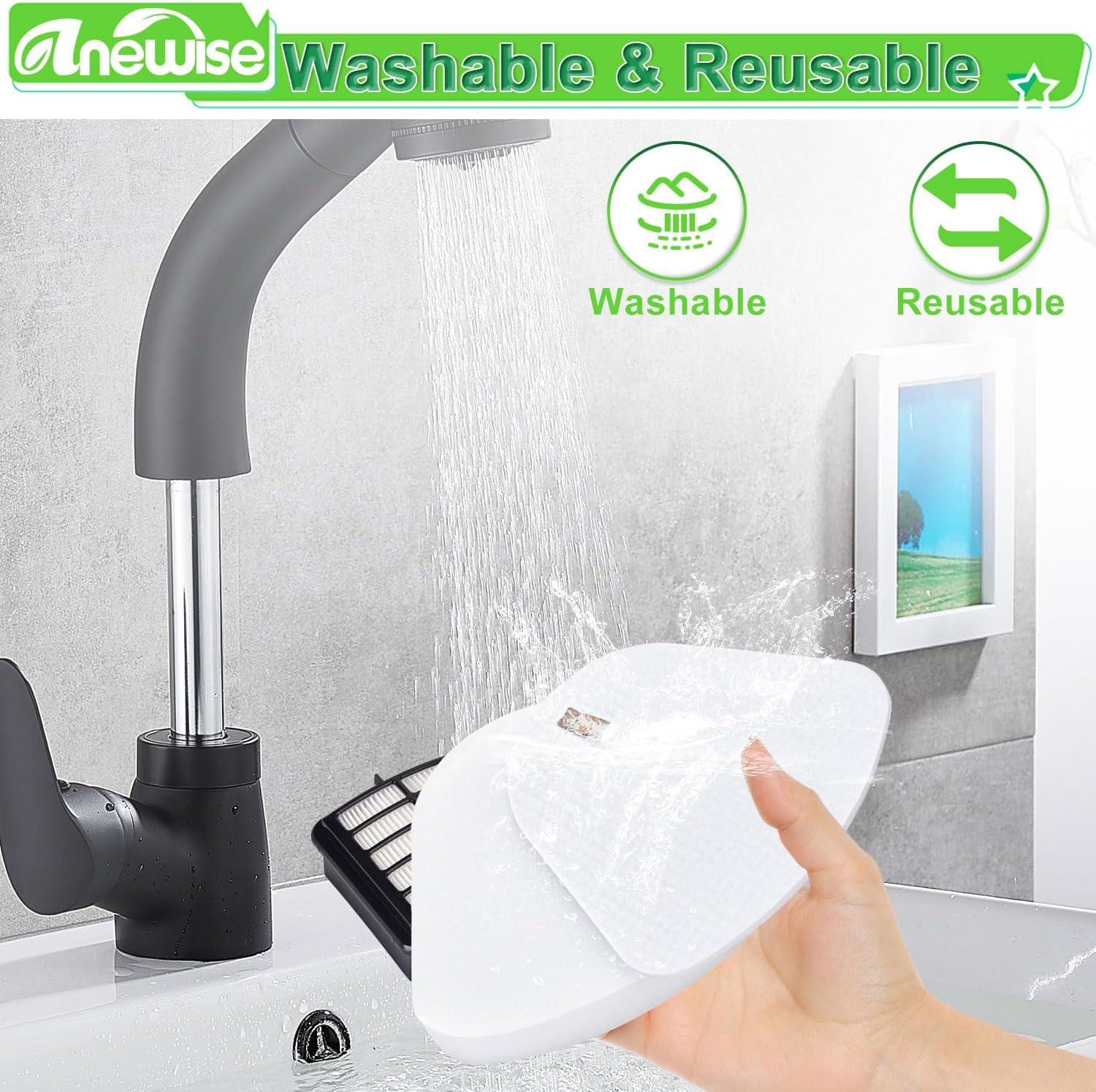 Thumbnail 6 de Anewise FBA_Shk 350-3 Vacuum Filters for Shark Navigator, Washable HEPA Set